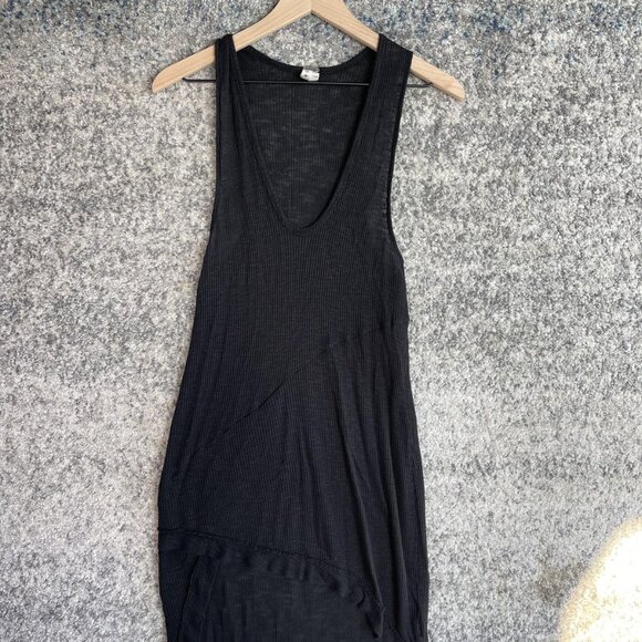 We The Free Dress Womens Small Black Ribbed Thermal Tank Tunic Asymmetrical Hem - Picture 1 of 7